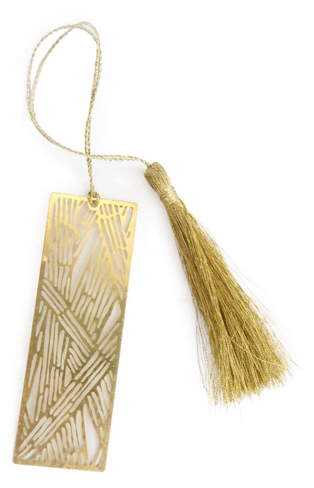 Brass cross-hatch bookmark with tassel
