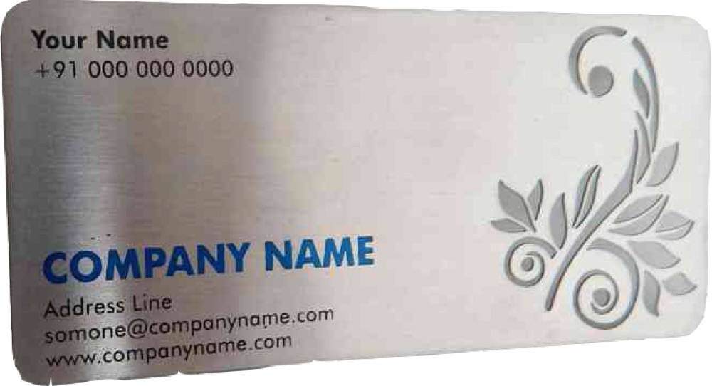 Stainless steel business card with floral cut